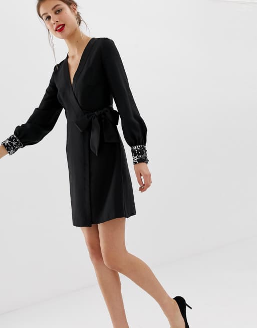 Warehouse black 2025 wrap dress