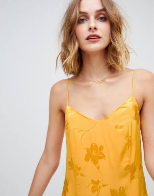 warehouse strappy midi dress in yellow jacquard