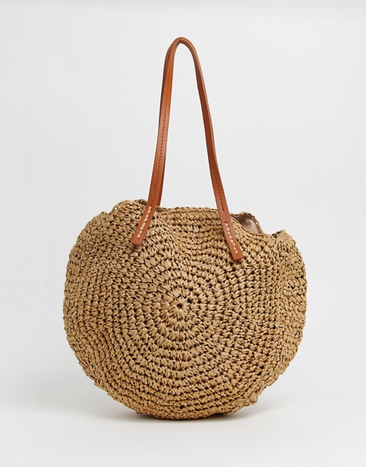 Warehouse straw shopper bag with faux leather straps | ASOS