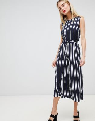 Warehouse Stripe Culotte Jumpsuit-Navy