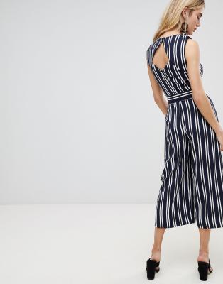 navy striped culotte jumpsuit