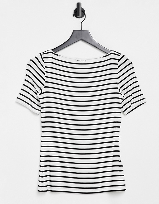 Warehouse stripe slash neck t-shirt in black
