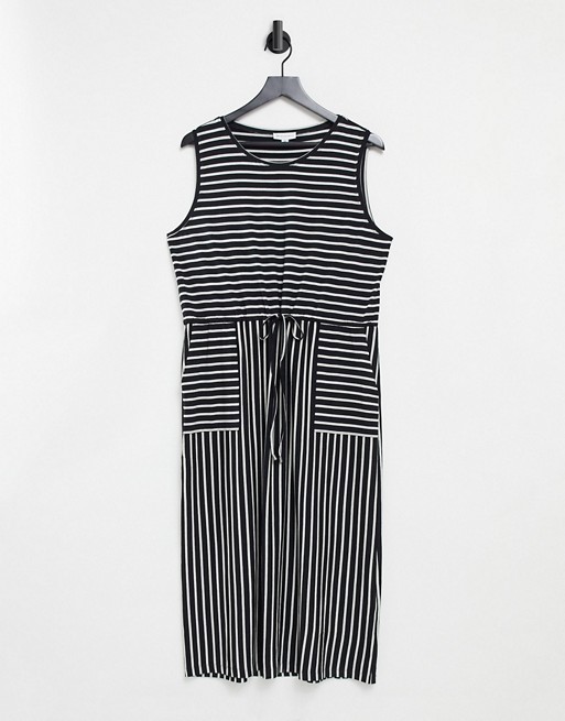 Warehouse stripe utility midi dress in black
