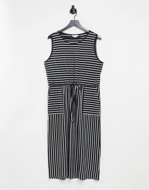 Warehouse stripe utility midi dress in black