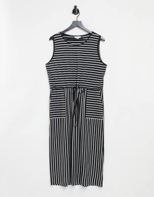 Warehouse striped utility midi dress in black | ASOS