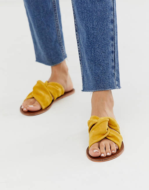 Warehouse suede knotted sandal in yellow | ASOS