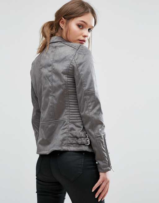 Warehouse suedette biker hot sale jacket grey