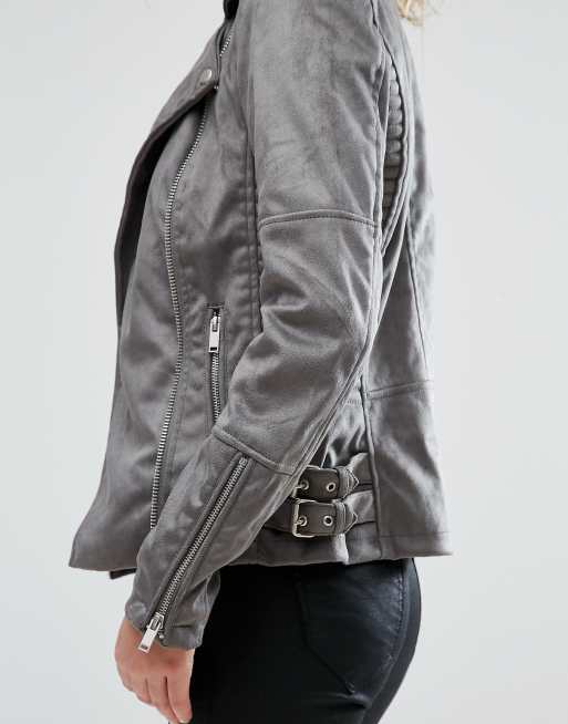 Warehouse suedette biker jacket grey sales