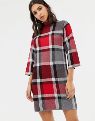 Warehouse sweater dress in red check | ASOS