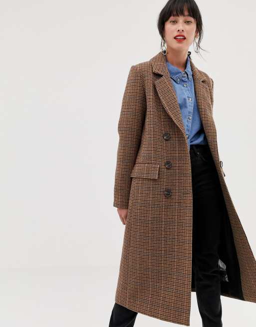 Checked longline hot sale coat