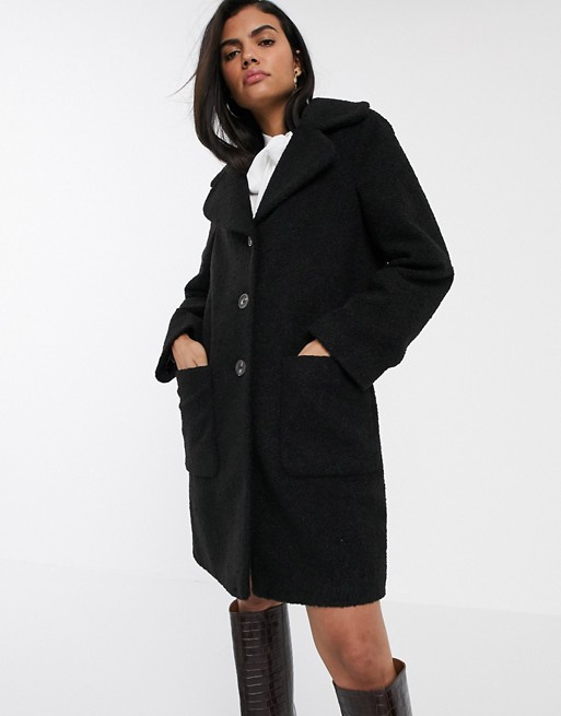 Warehouse teddy coat in black faux fur