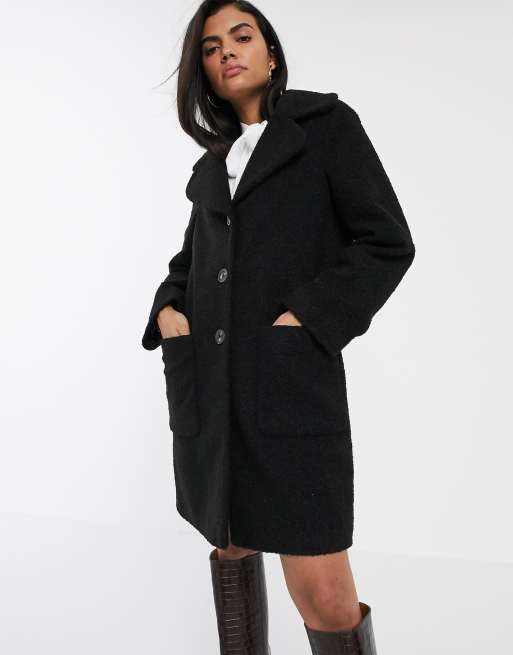 Black faux discount fur teddy coat