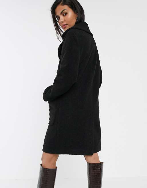 Warehouse teddy coat in black faux fur