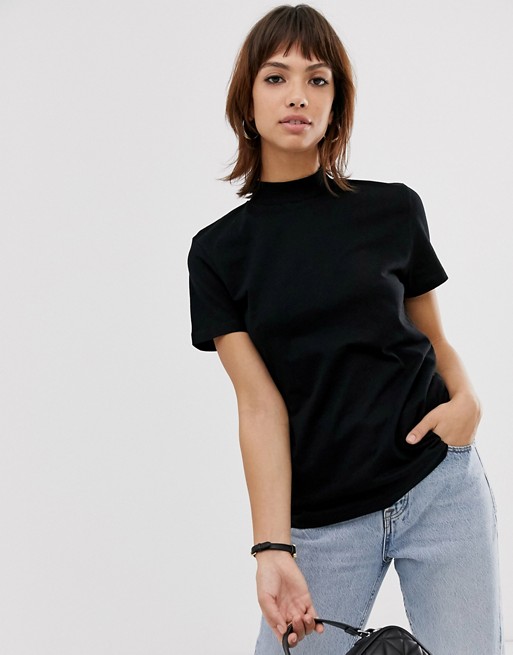 Warehouse tee with funnel neck in black