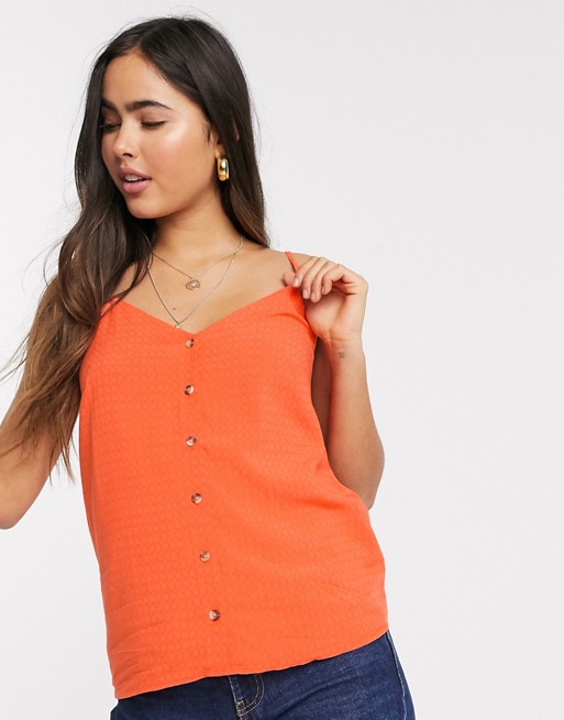 Warehouse textured button cami top in orange