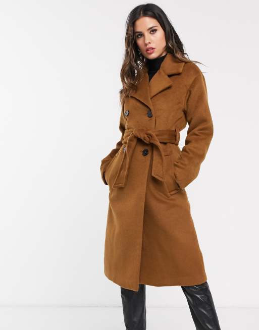 Warehouse camel clean belted coat sale