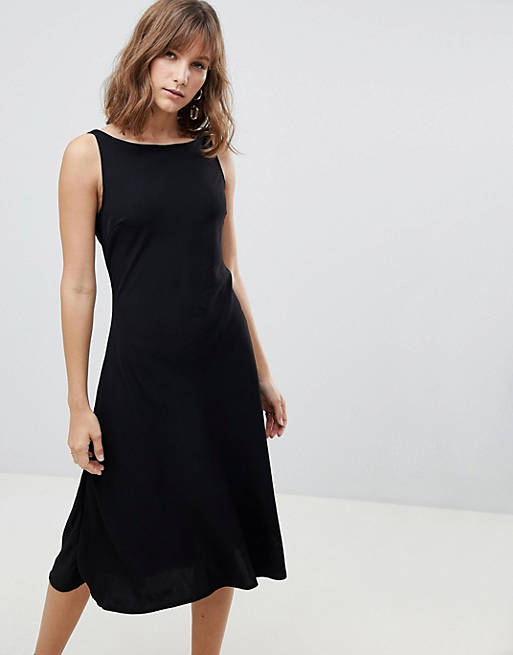 Warehouse tie back midi dress in black | ASOS