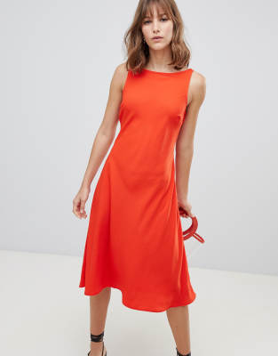 warehouse midi dress with tie back in coral