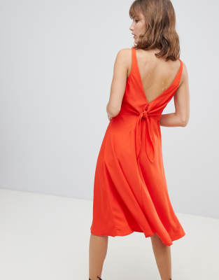 warehouse midi dress with tie back in coral