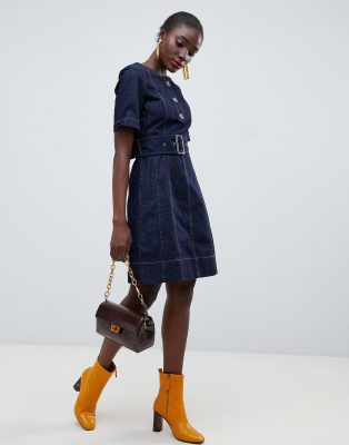 ASOS DESIGN denim button side midi dress