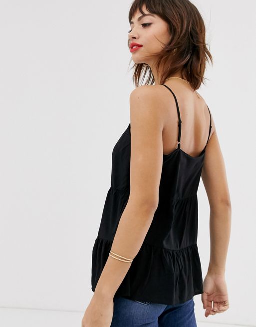 Warehouse tiered cami top in black