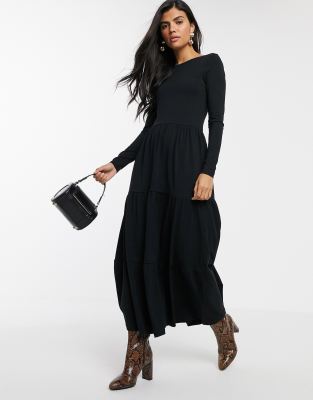 long black tiered dress