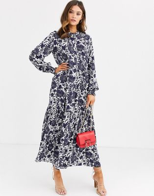 warehouse floral tiered maxi dress