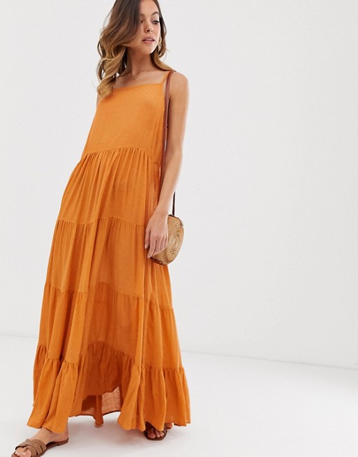 Warehouse tiered maxi dress in rust