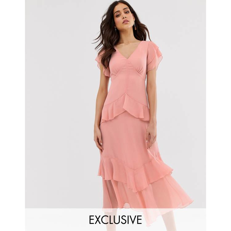 Warehouse tiered on sale ruffle maxi dress