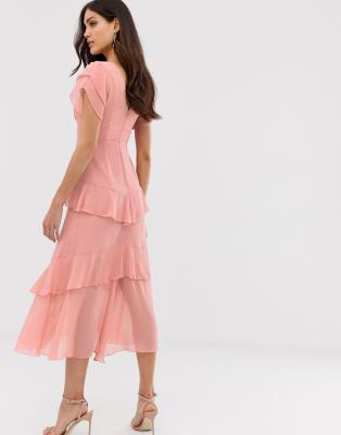 warehouse chiffon tiered maxi dress