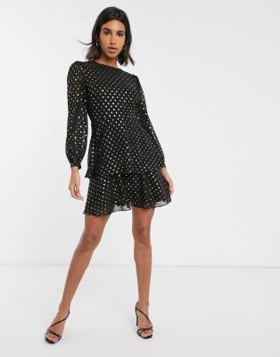 warehouse metallic spot midi dress