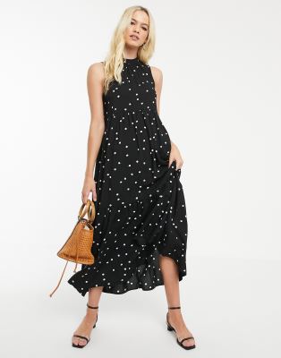 polka dot tiered midi dress