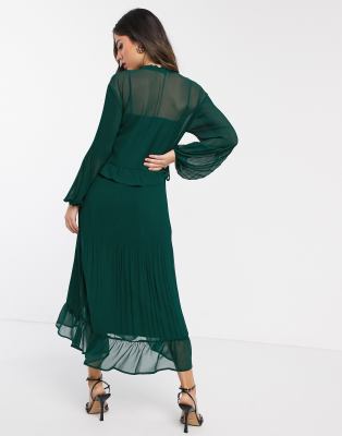 warehouse pleated midi dress green