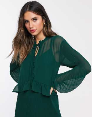 warehouse pleated midi dress dark green