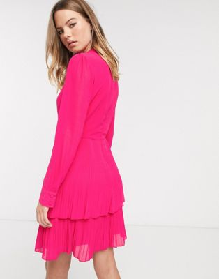Warehouse tiered pleated dress in 