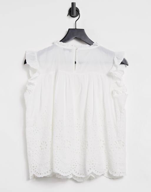 Warehouse - Top à ourlet en broderie anglaise - Blanc, 2 de 4