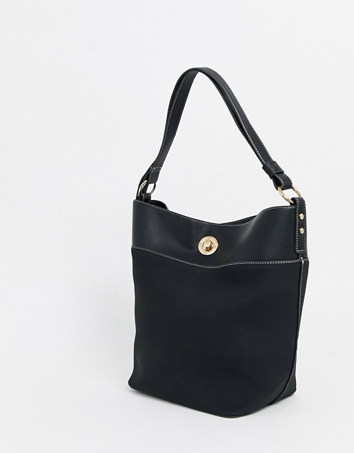 Warehouse tote bag with lock detail in black