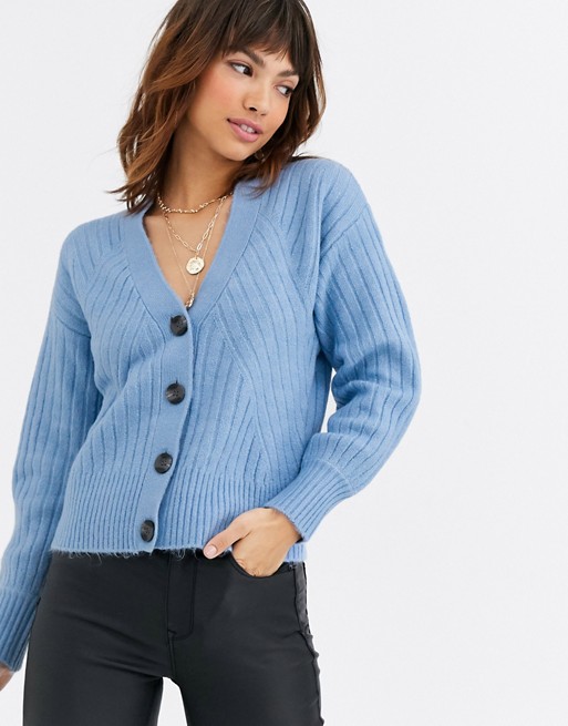 Warehouse travelling rib cosy cardigan in blue