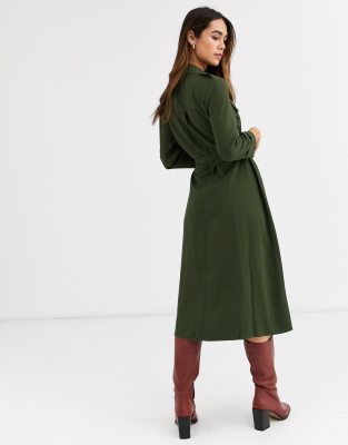 warehouse check midi shirt dress