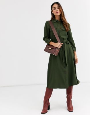 warehouse check midi shirt dress