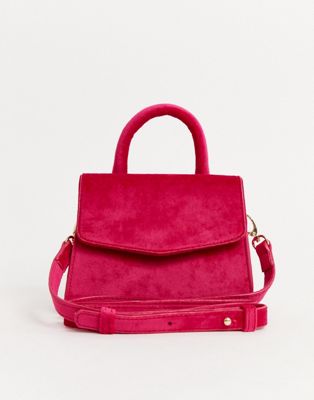Warehouse velvet mini crossbody bag in pink | ASOS