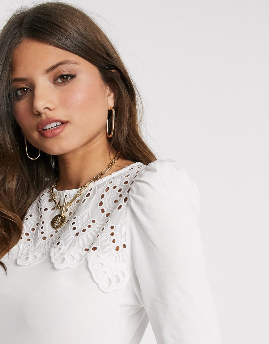 Warehouse victoriana lace yolk blouse in white