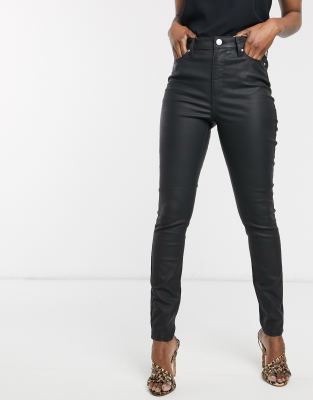 wax coated high waisted jeans