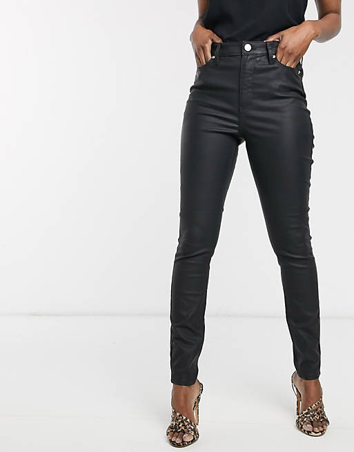 blad fysiek Snor Warehouse waxed coated skinny jeans in black | ASOS