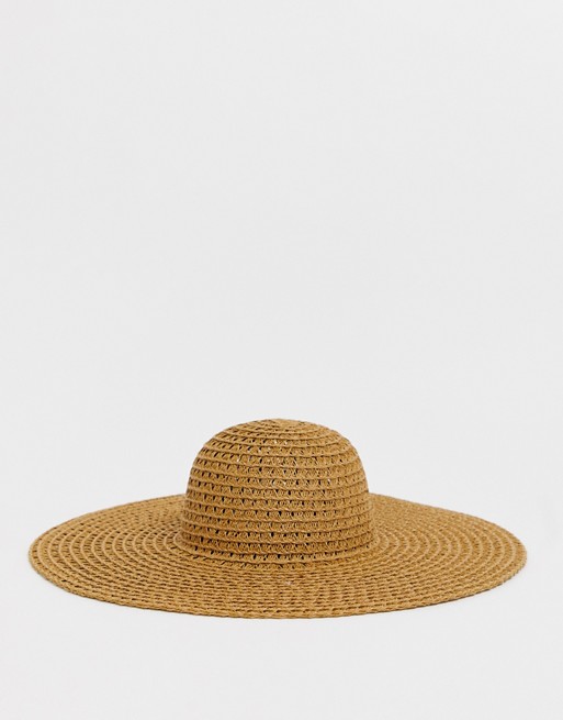 Warehouse wide brim straw hat in tan