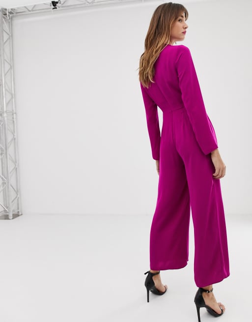 ASOS DESIGN high shine satin multiway jumpsuit in magenta