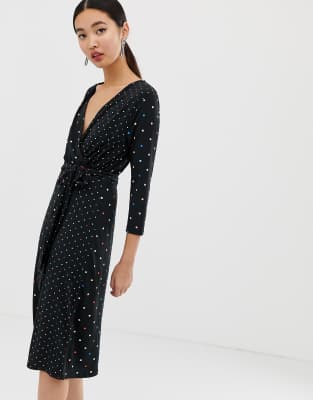 warehouse black wrap dress