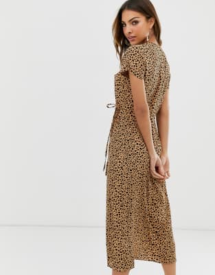 warehouse leopard print wrap dress