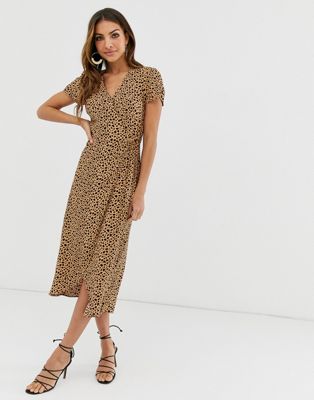 warehouse leopard print wrap dress