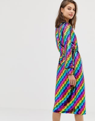 warehouse rainbow hotfix wrap dress